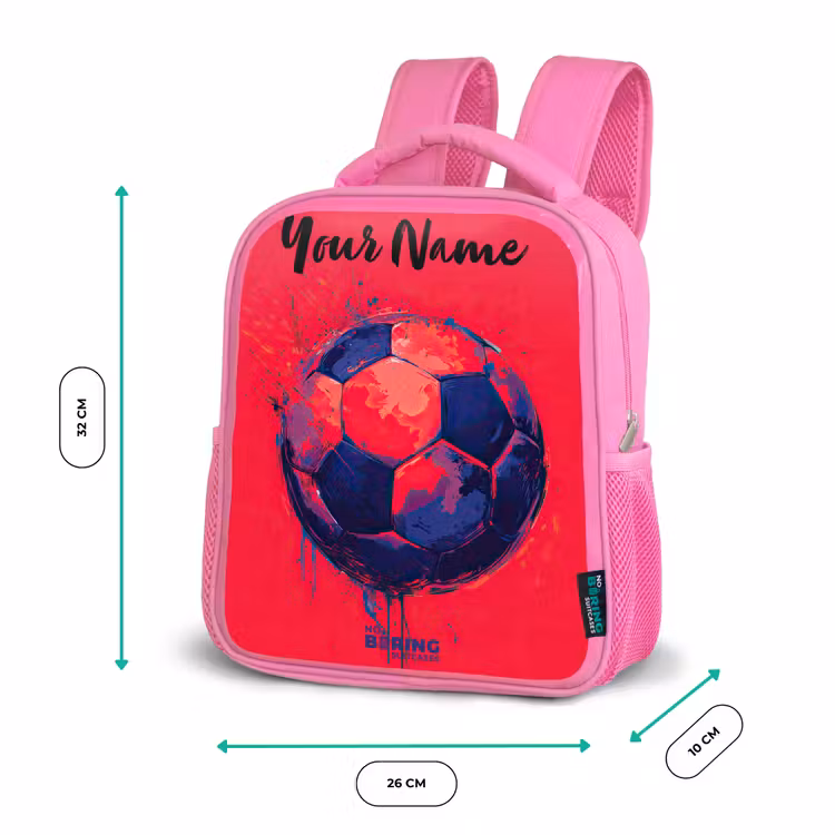 Kids backpack with name - Pink - Soccer vibes - Paint - Blue - Red — 3