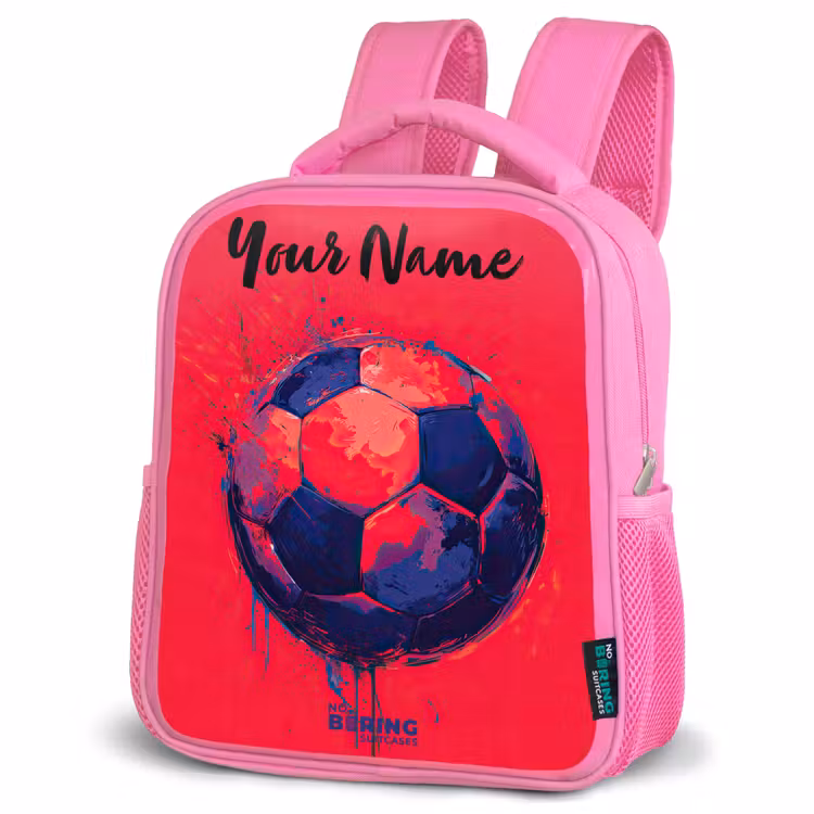 Kids backpack with name - Pink - Soccer vibes - Paint - Blue - Red — 4