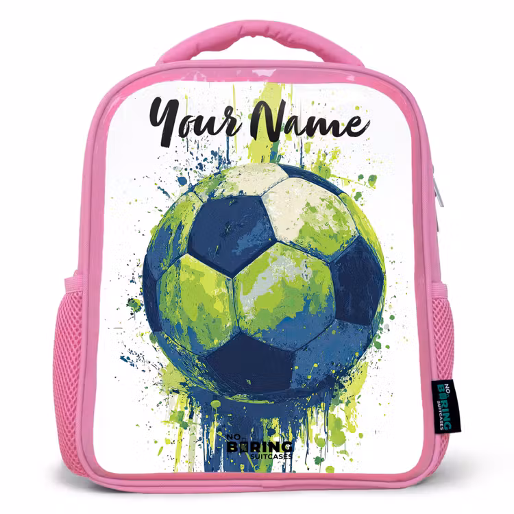 Kids backpack with name - Pink - Soccer Vibes - Paint - Green - Blue — 1