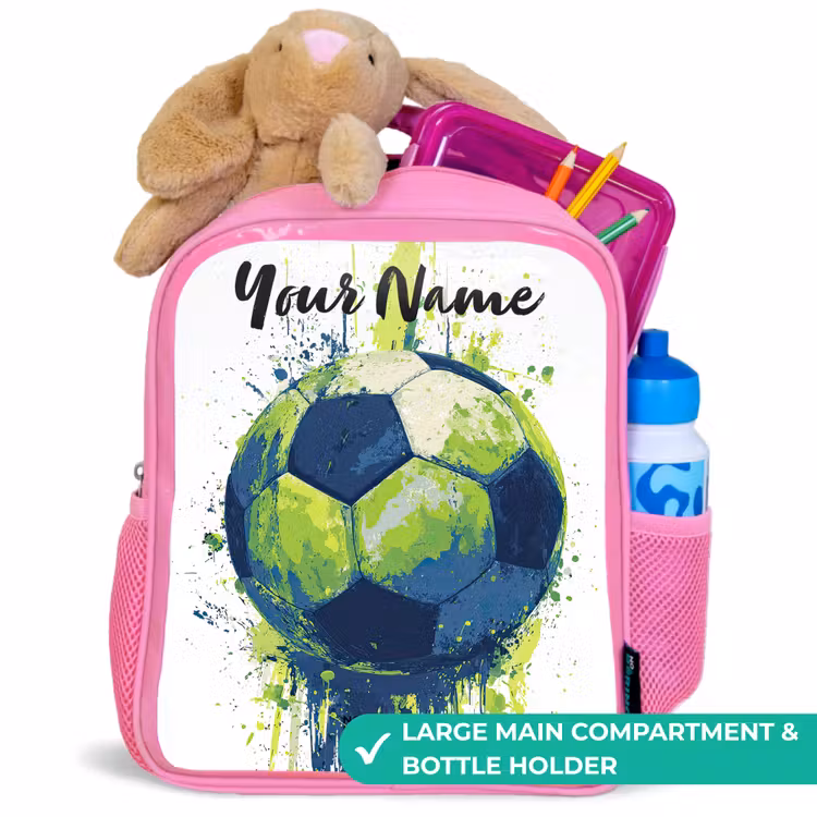 Kids backpack with name - Pink - Soccer Vibes - Paint - Green - Blue — 2