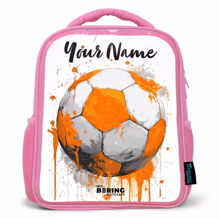Kids backpack with name - Pink - Soccer Vibes - Paint - Orange — 1