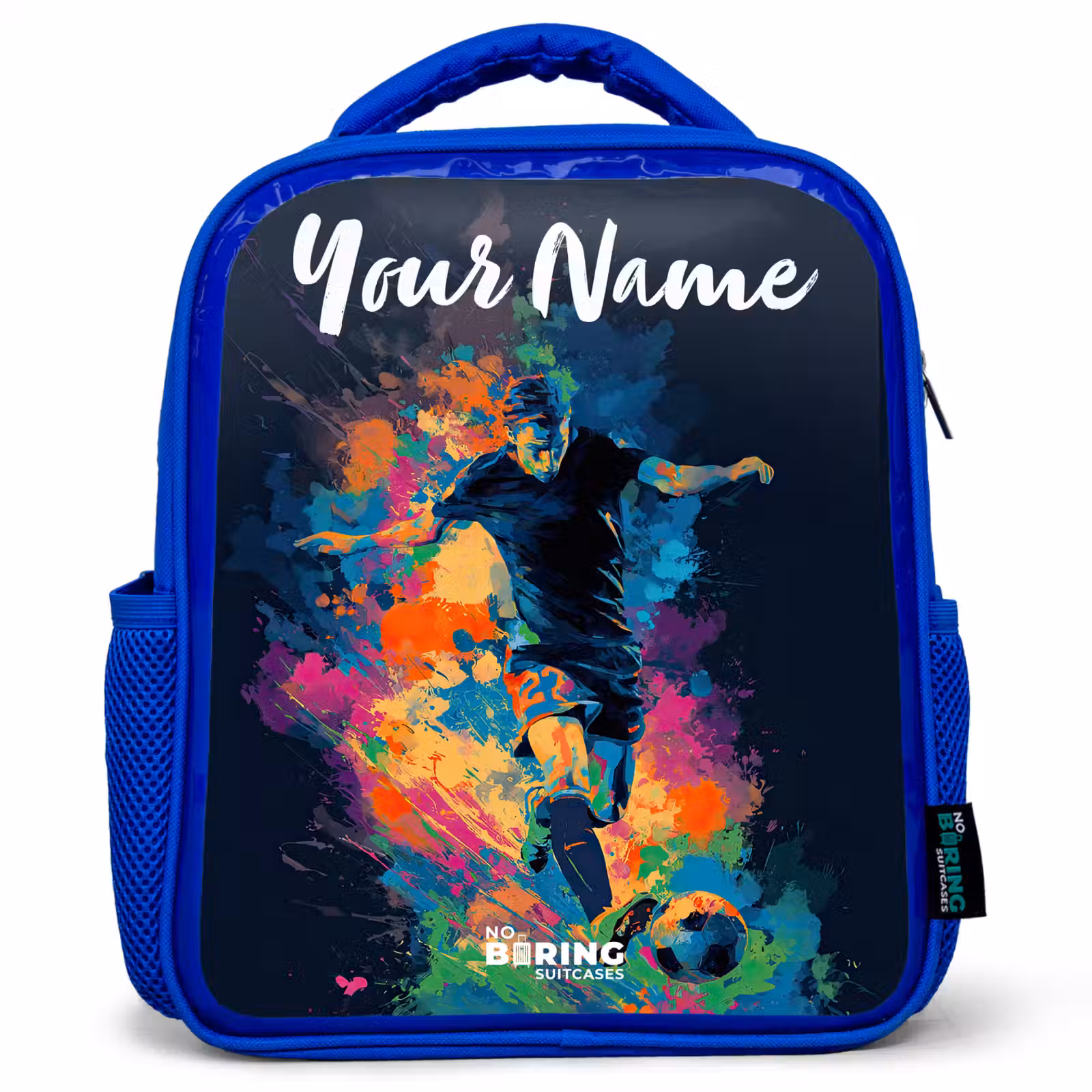 Kids backpack with name - Blue - Neon - Footballer - Colorful — 1