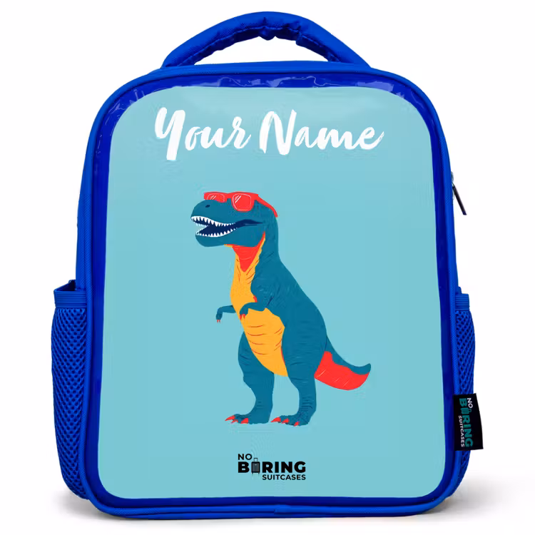 Kids backpack - Blue - Dino - Animal - Sunglasses — 1