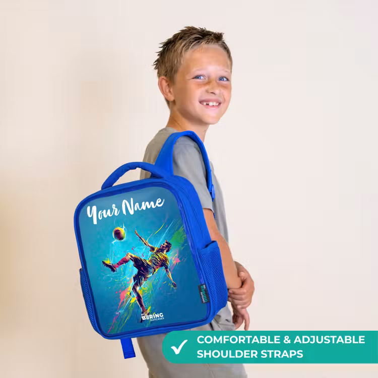Kids backpack with name - Blue - Neon - Football - Kick - Colorful — 4