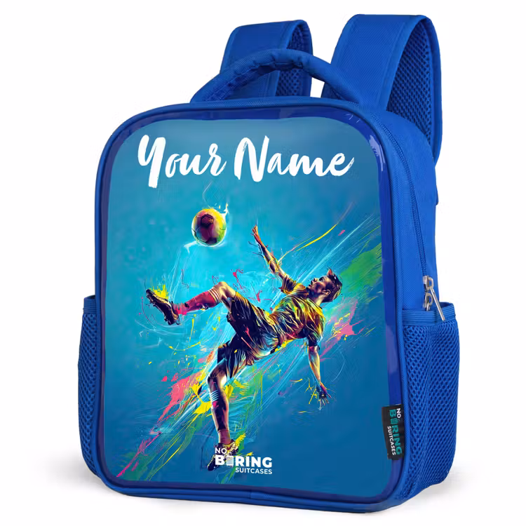 Kids backpack with name - Blue - Neon - Football - Kick - Colorful — 7