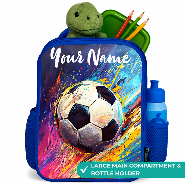 Kids backpack with name - Blue - Neon - Soccer - Colorful — 5