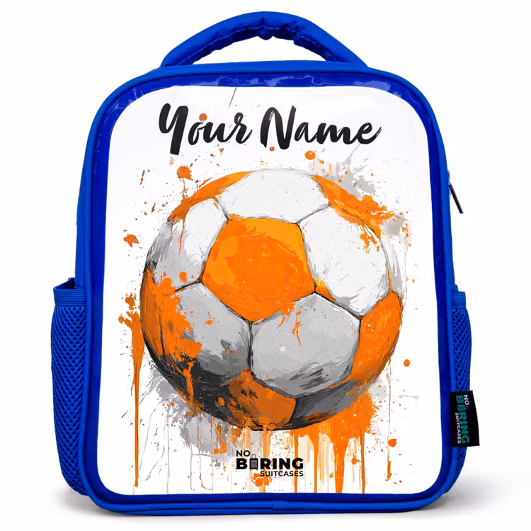 Kids backpack with name - Blue - Soccer Vibes - Paint - Orange — 1