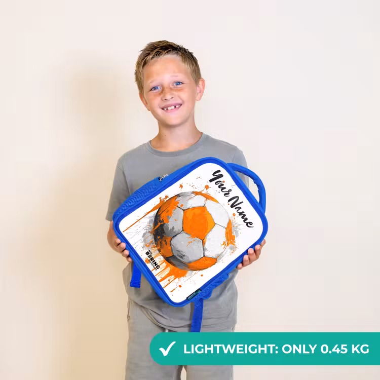 Kids backpack with name - Blue - Soccer Vibes - Paint - Orange — 3