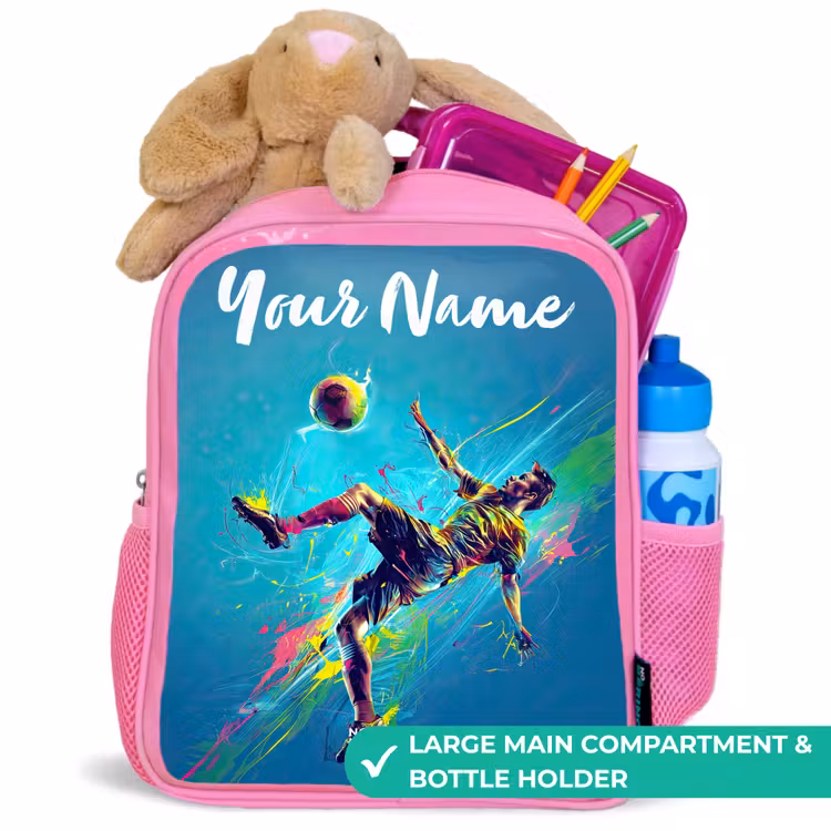 Kids backpack with name - Pink - Neon - Football - Kick - Colorful — 2
