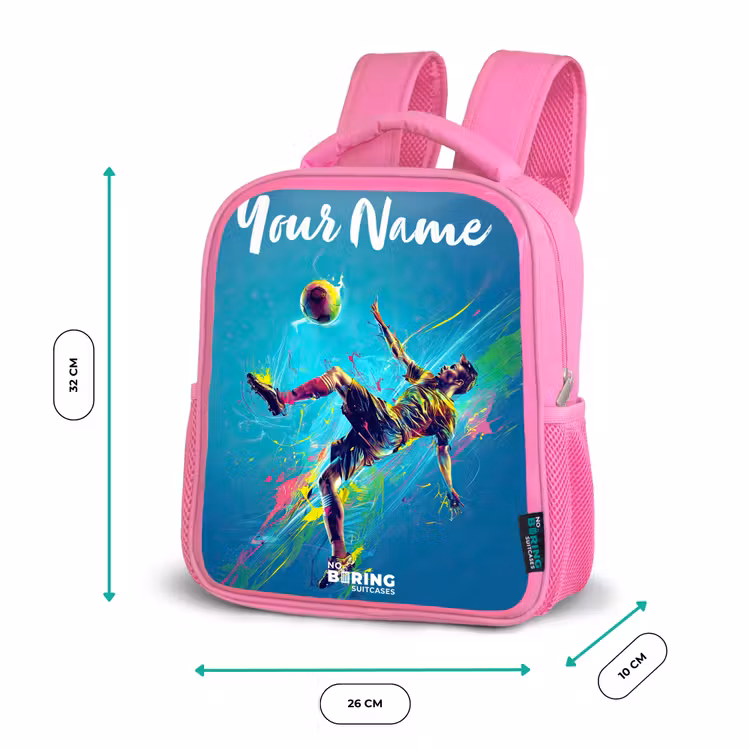 Kids backpack with name - Pink - Neon - Football - Kick - Colorful — 3