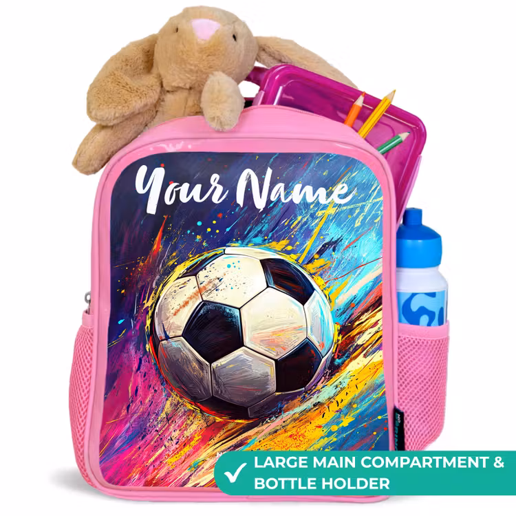 Kids backpack with name - Pink - Neon - Soccer - Colorful — 2
