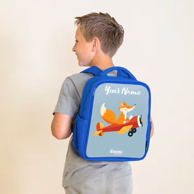 Kids backpack - Blue - Fox - Airplane - Flies — 2