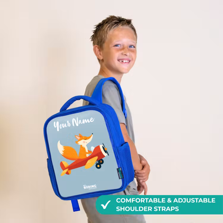 Kids backpack - Blue - Fox - Airplane - Flies — 4