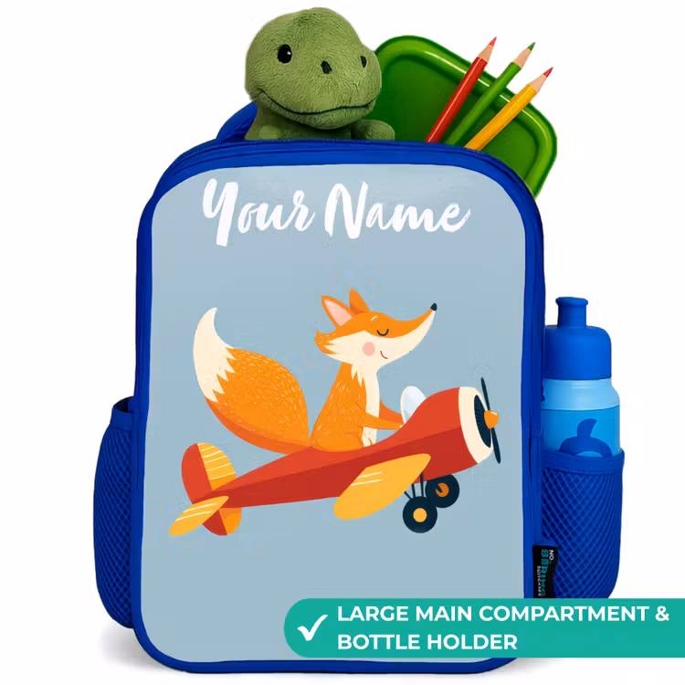 Kids backpack - Blue - Fox - Airplane - Flies — 5