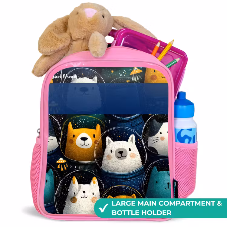 Kids backpack - Pink - Animals - Stars - Planets - Astronaut — 2