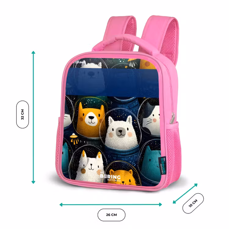 Kids backpack - Pink - Animals - Stars - Planets - Astronaut — 3