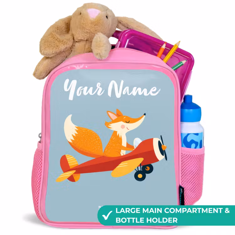 Kids backpack - Pink - Fox - Airplane - Flies — 2