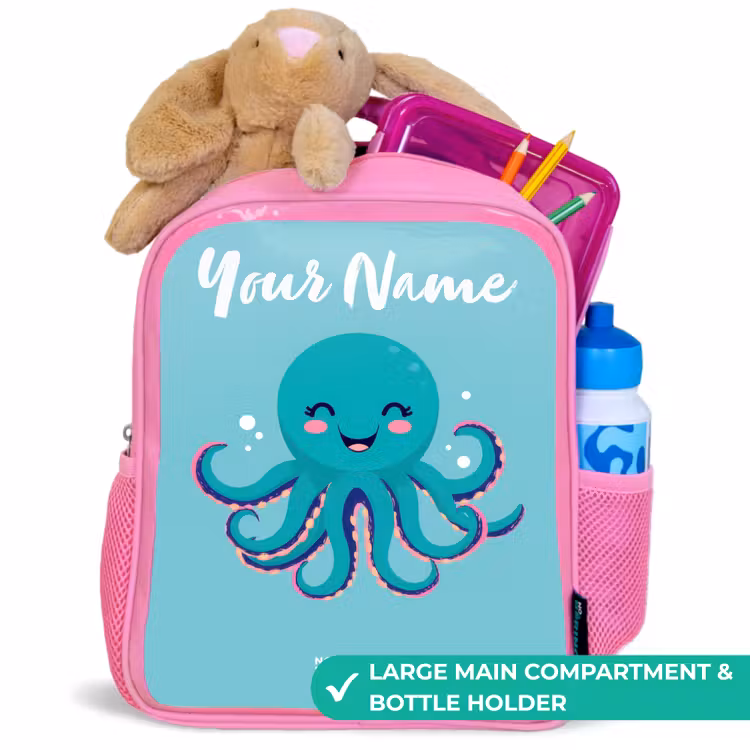 Kids backpack - Pink - Octopus - Water - Blue — 2