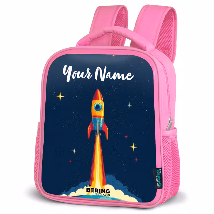 Kids backpack - Pink - Planet - Rocket - Stars - Dark blue — 4