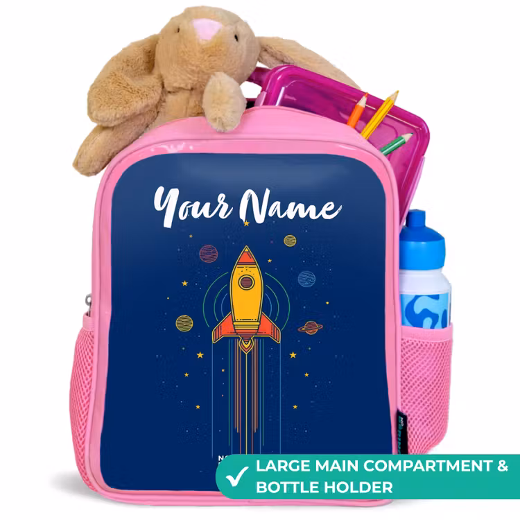 Kids backpack - Pink - Rocket - Planets - Stars — 2