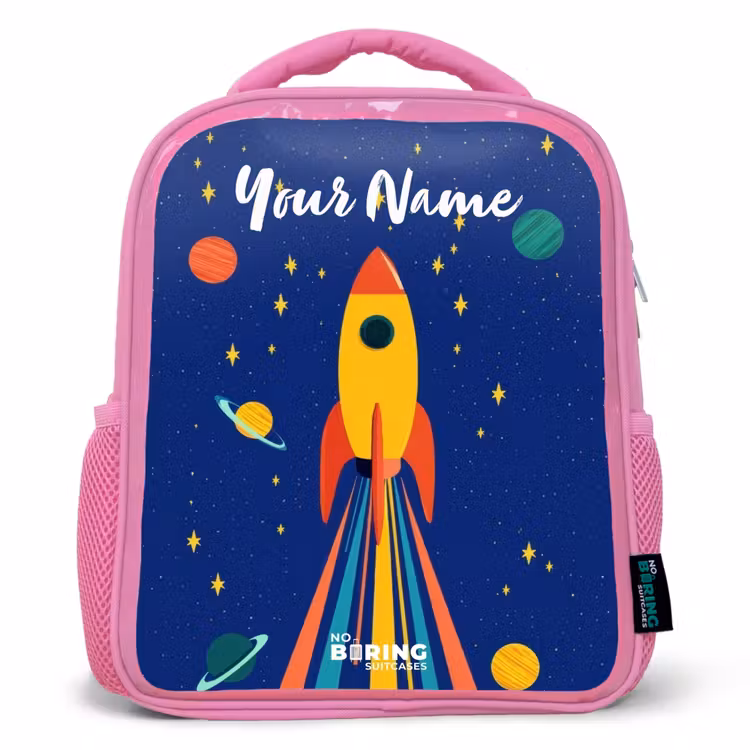 Kids backpack - Pink - Rocket - Stars - Planet - Space — 1