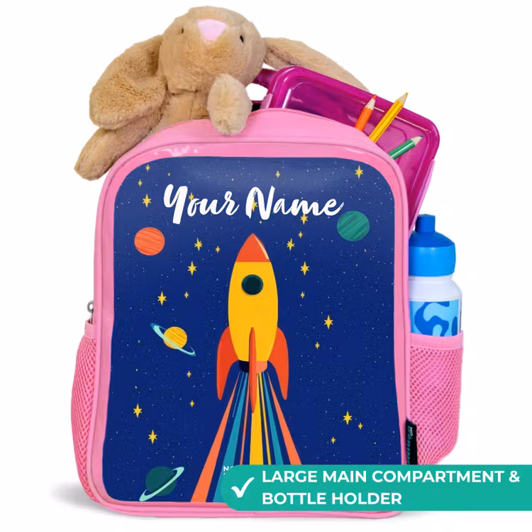 Kids backpack - Pink - Rocket - Stars - Planet - Space — 2