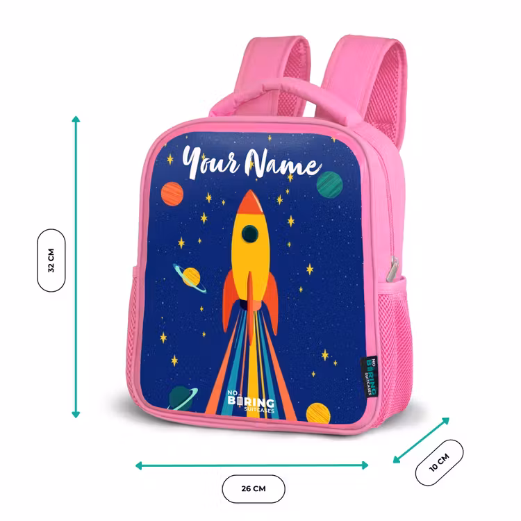 Kids backpack - Pink - Rocket - Stars - Planet - Space — 3