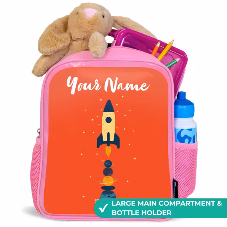 Kids backpack - Pink - Rocket - Stars - Planets — 2