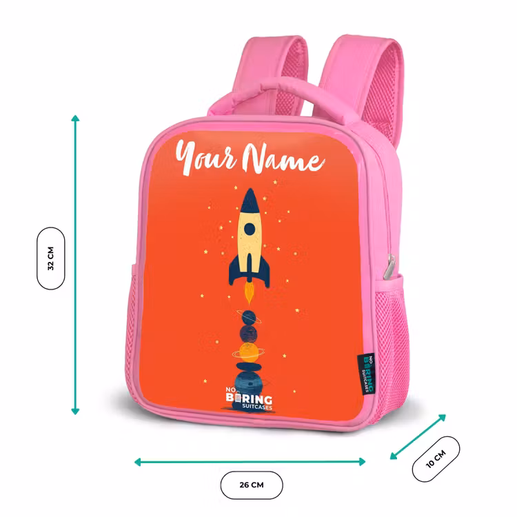 Kids backpack - Pink - Rocket - Stars - Planets — 3