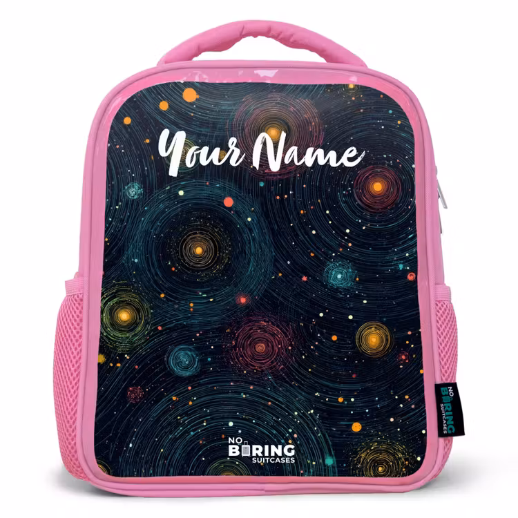 Kids backpack - Pink - Stars - Planets - Colorful — 1