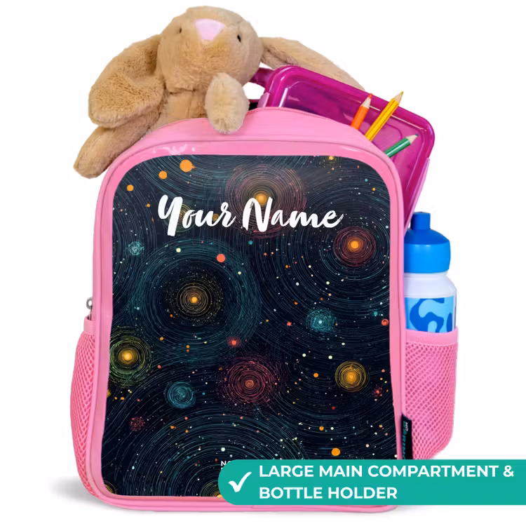 Kids backpack - Pink - Stars - Planets - Colorful — 2