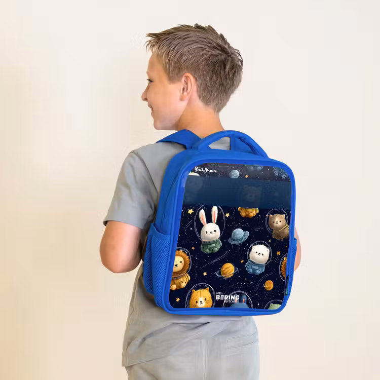 Kids backpack - Blue - Animals - Astronaut - Planets - Stars — 2