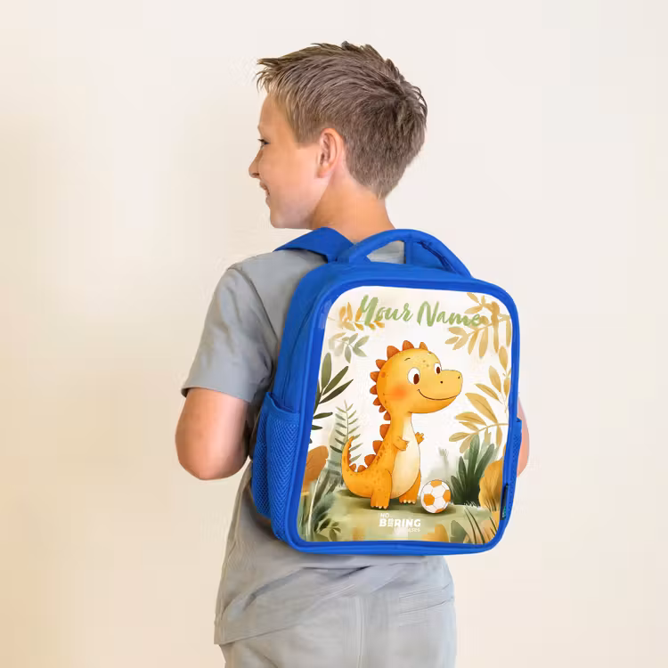 Kids backpack with name - Blue - Dino - Football - Orange — 2