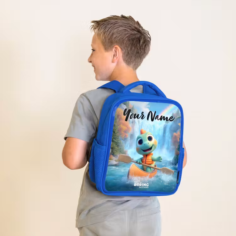 Kids backpack with name - Blue - Dino - Nature - Waterfall — 2