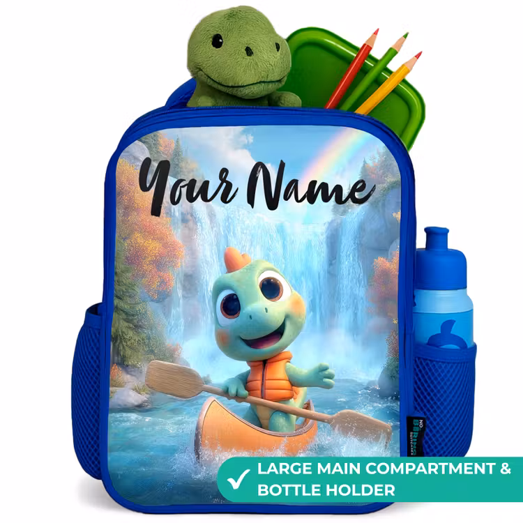 Kids backpack with name - Blue - Dino - Nature - Waterfall — 5