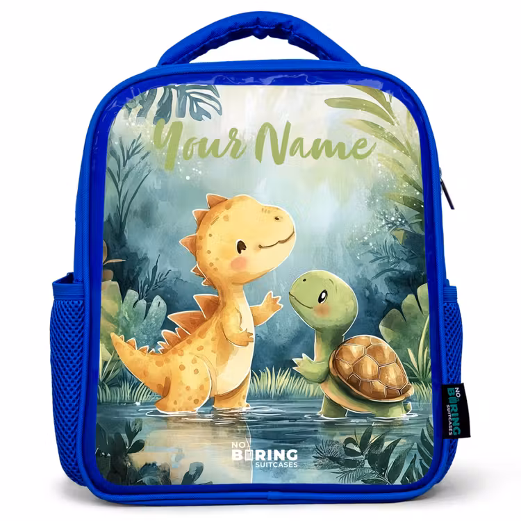 Kids backpack with name - Blue - Dino - Turtle - Jungle — 1