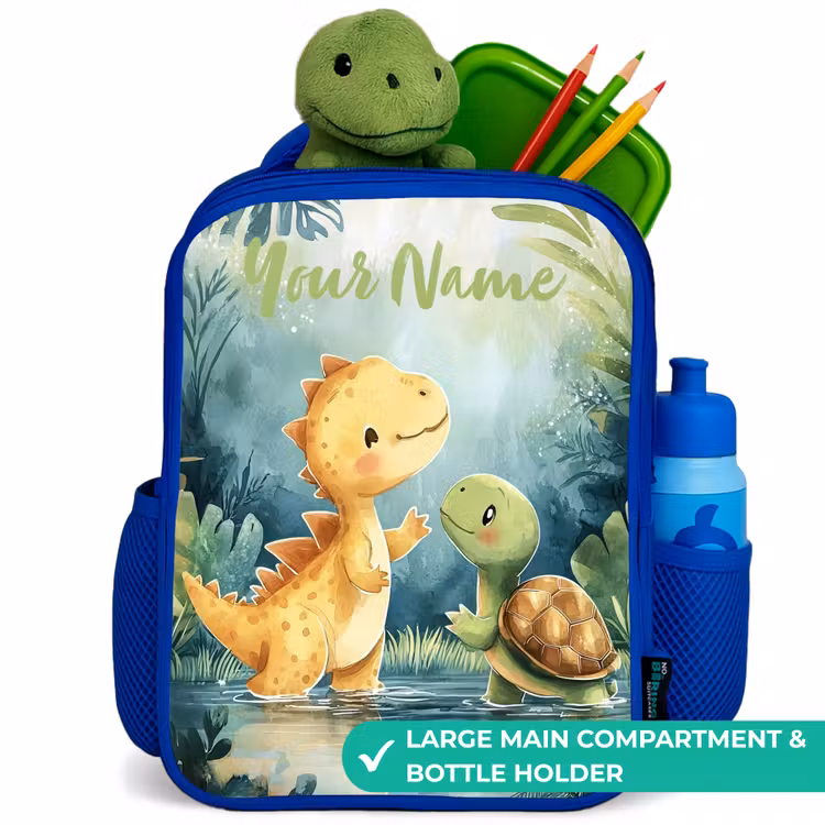 Kids backpack with name - Blue - Dino - Turtle - Jungle — 5