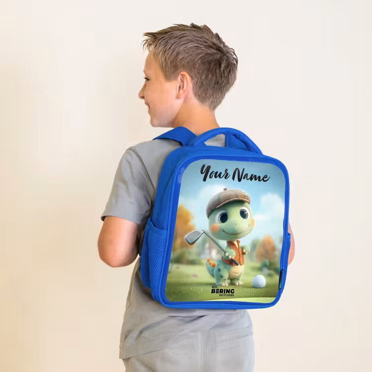 Kids backpack with name - Blue - Golf - Dino - Green — 2