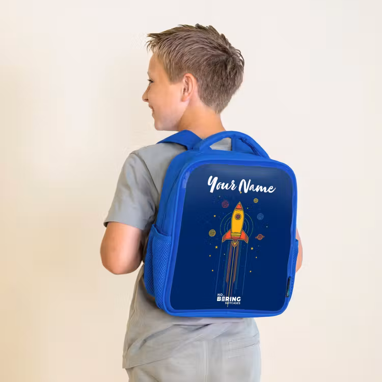 Kids backpack - Blue - Rocket - Planets - Stars — 2
