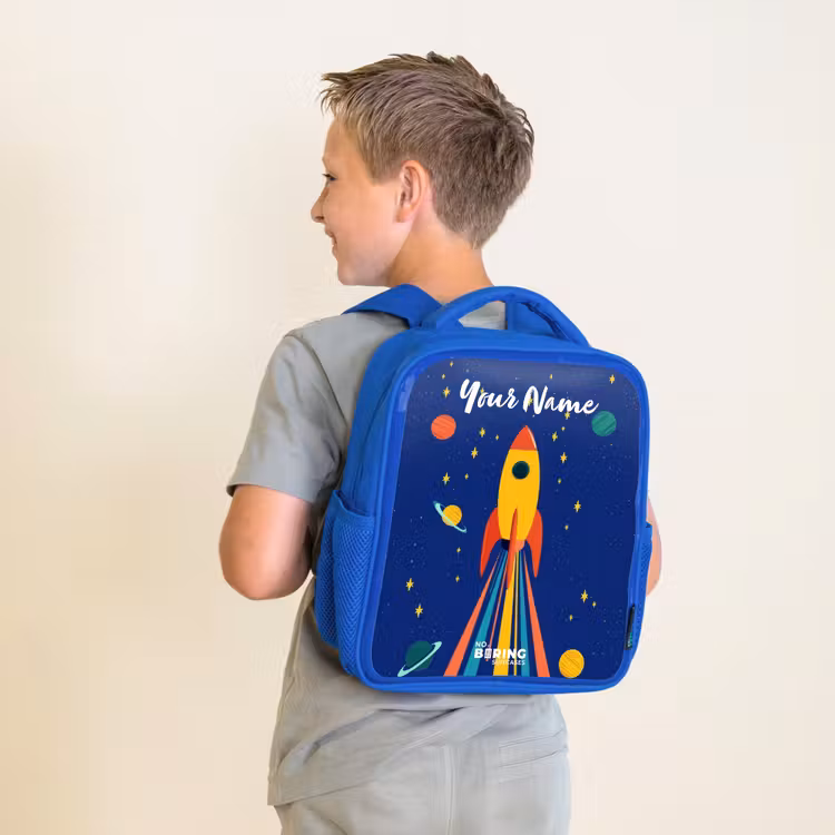 Kids backpack - Blue - Rocket - Stars - Planet - Space — 2