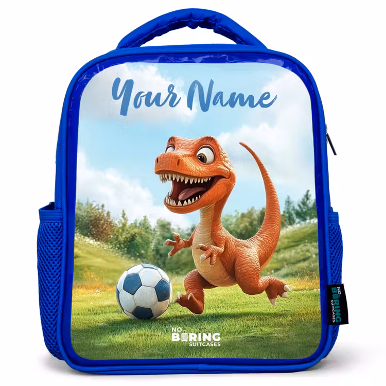 Kids backpack with name - Blue - Soccer - Dino - Sports — 1