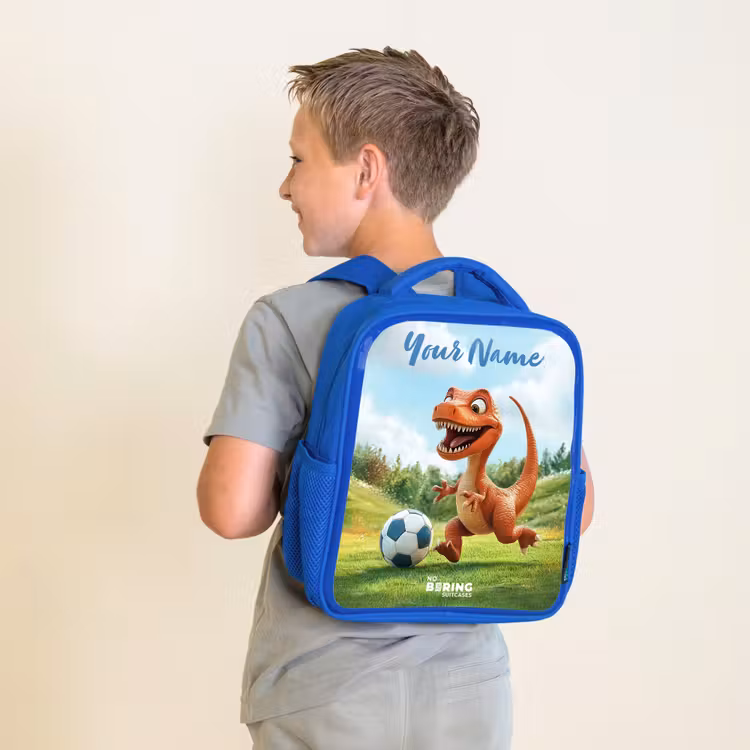Kids backpack with name - Blue - Soccer - Dino - Sports — 2