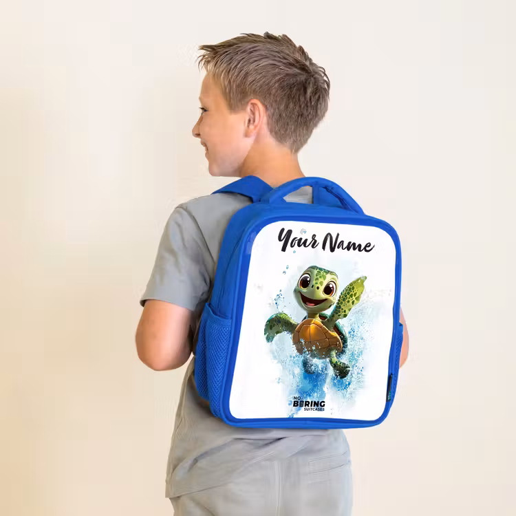 Kids backpack with name - Blue - Turtle - Water - Green — 2