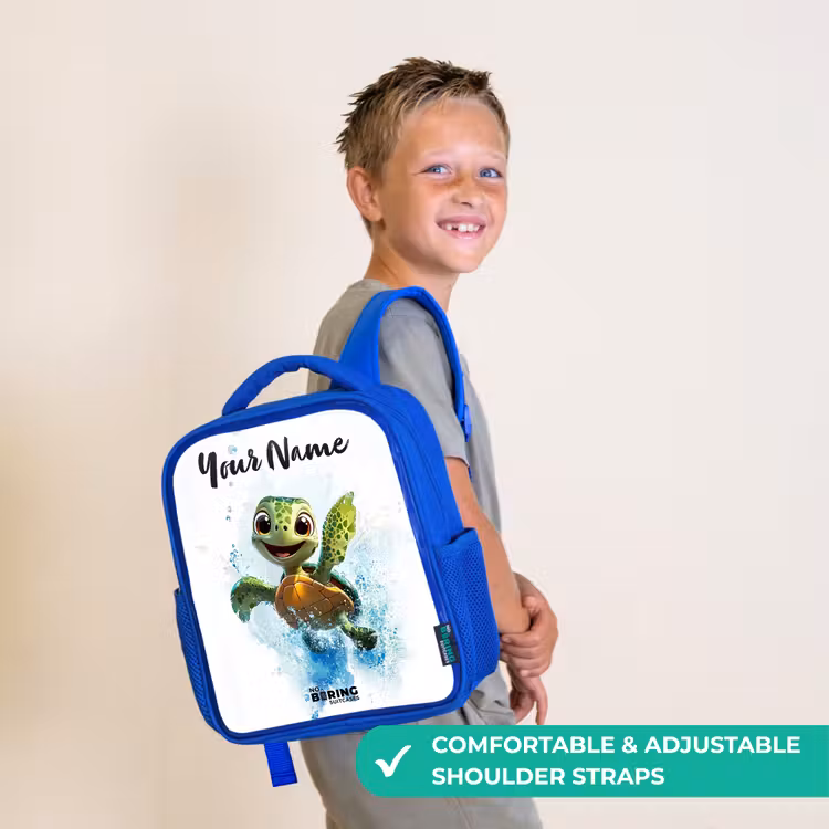 Kids backpack with name - Blue - Turtle - Water - Green — 4