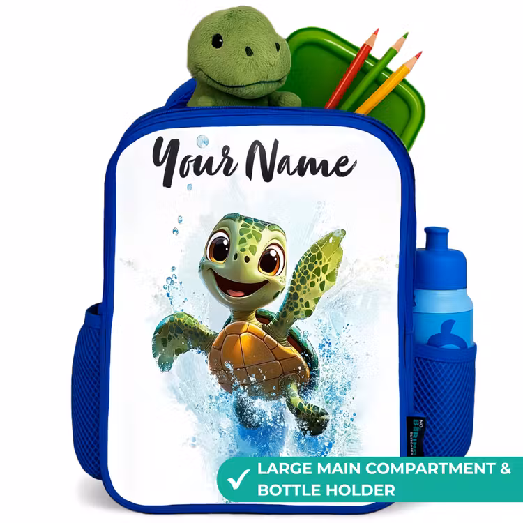 Kids backpack with name - Blue - Turtle - Water - Green — 5