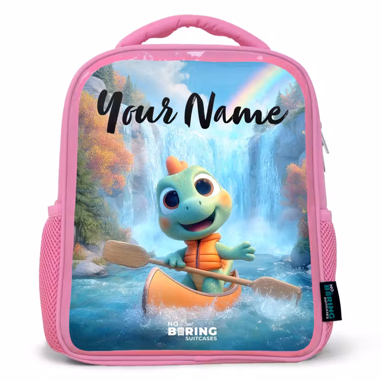 Kids backpack with name - Pink - Dino - Nature - Waterfall — 1