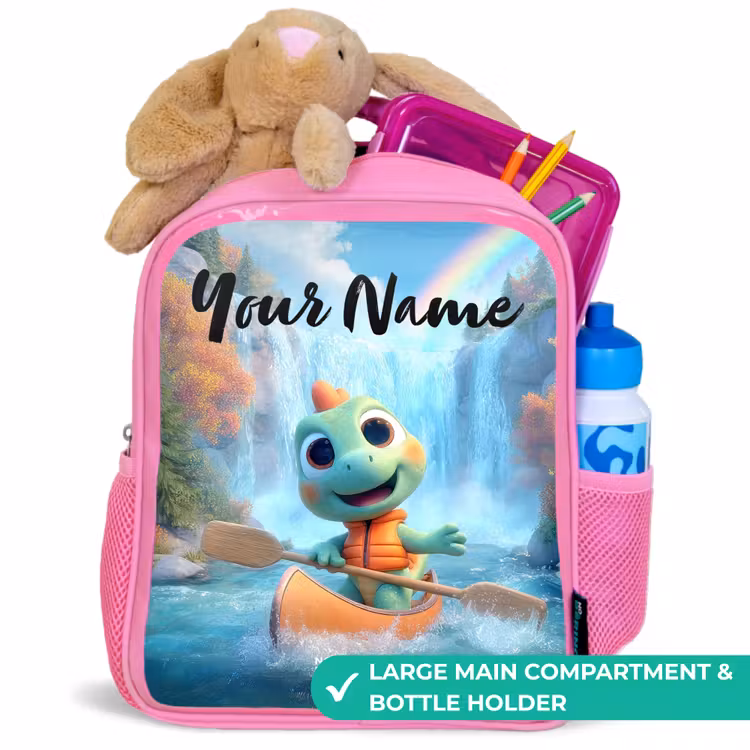 Kids backpack with name - Pink - Dino - Nature - Waterfall — 2