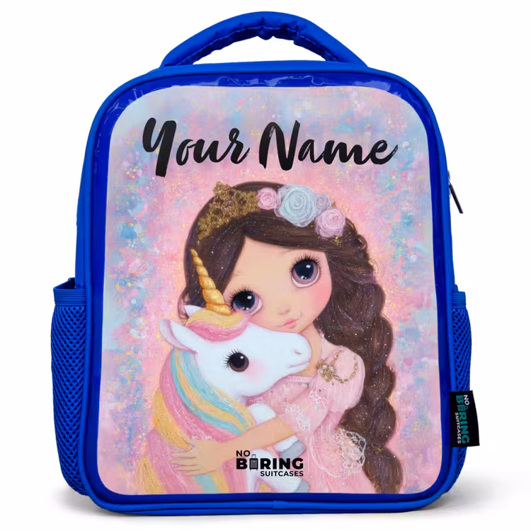 Kids backpack with name - Blue - Girl - Unicorn - Glitter — 1