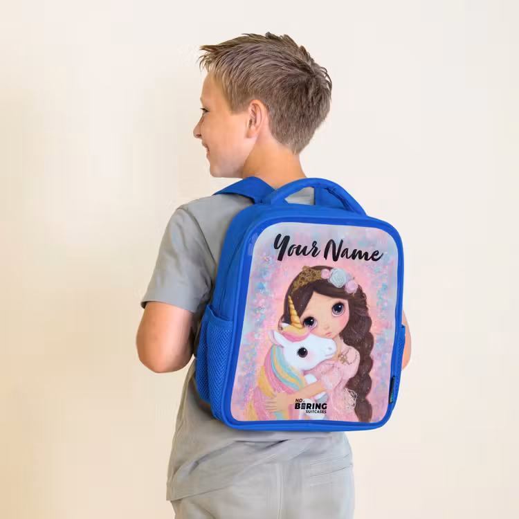 Kids backpack with name - Blue - Girl - Unicorn - Glitter — 2