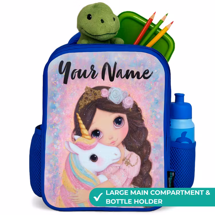 Kids backpack with name - Blue - Girl - Unicorn - Glitter — 5